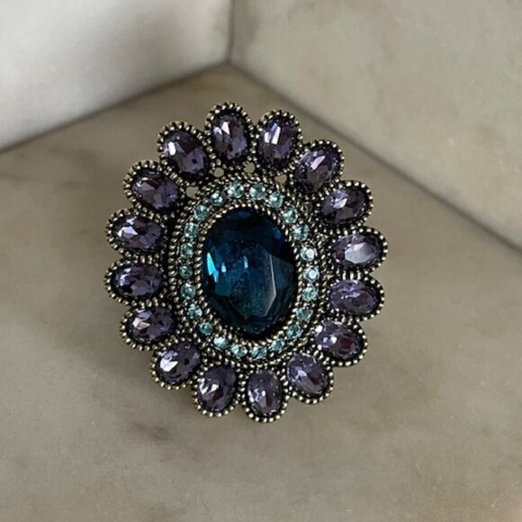 HEIDI DAUS Signed Amethyst Topaz Cocktail Statement Ring Costume 12 RARE - Picture 6 of 15
